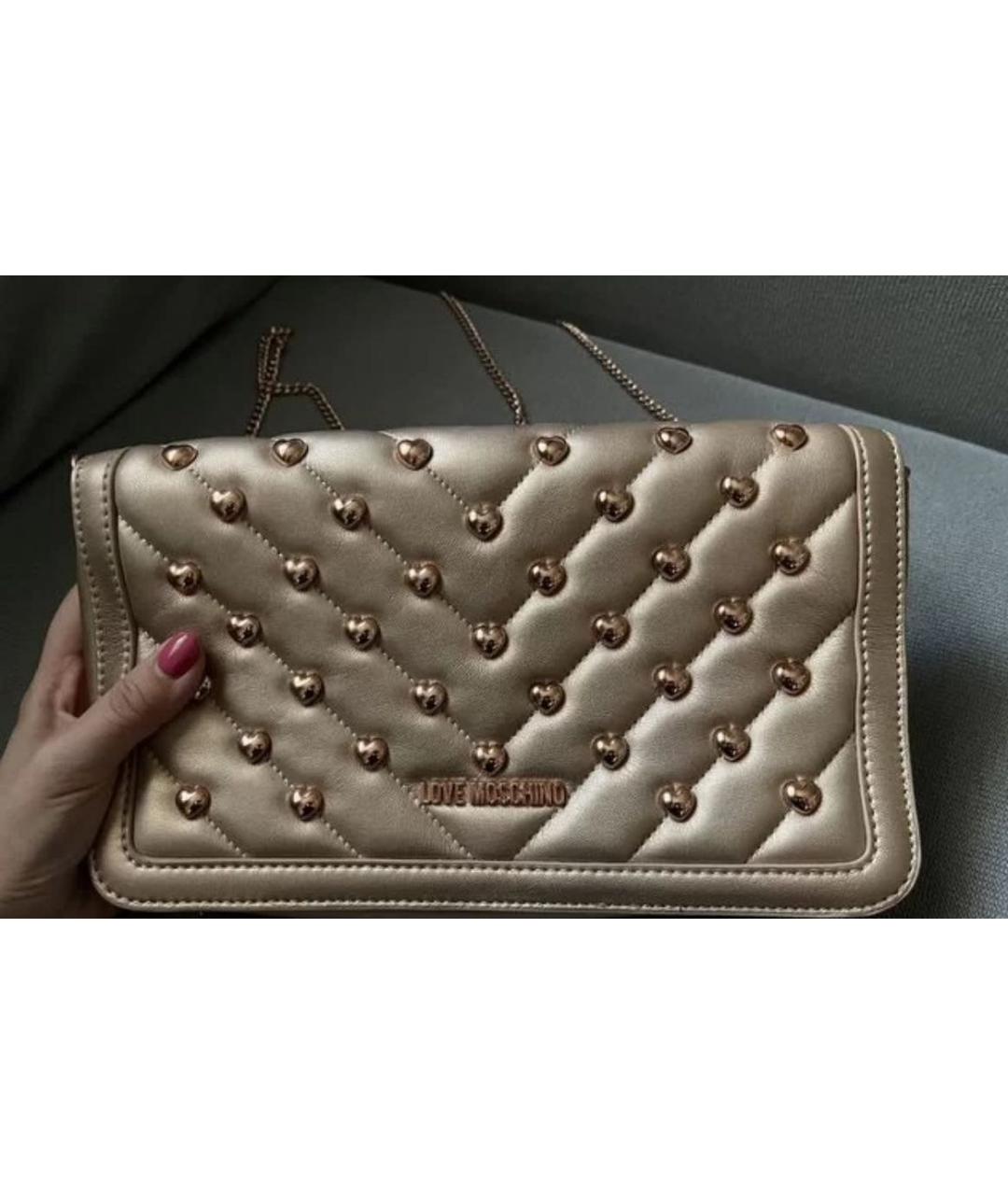 LOVE MOSCHINO Бежевая кожаная сумка через плечо, фото 5