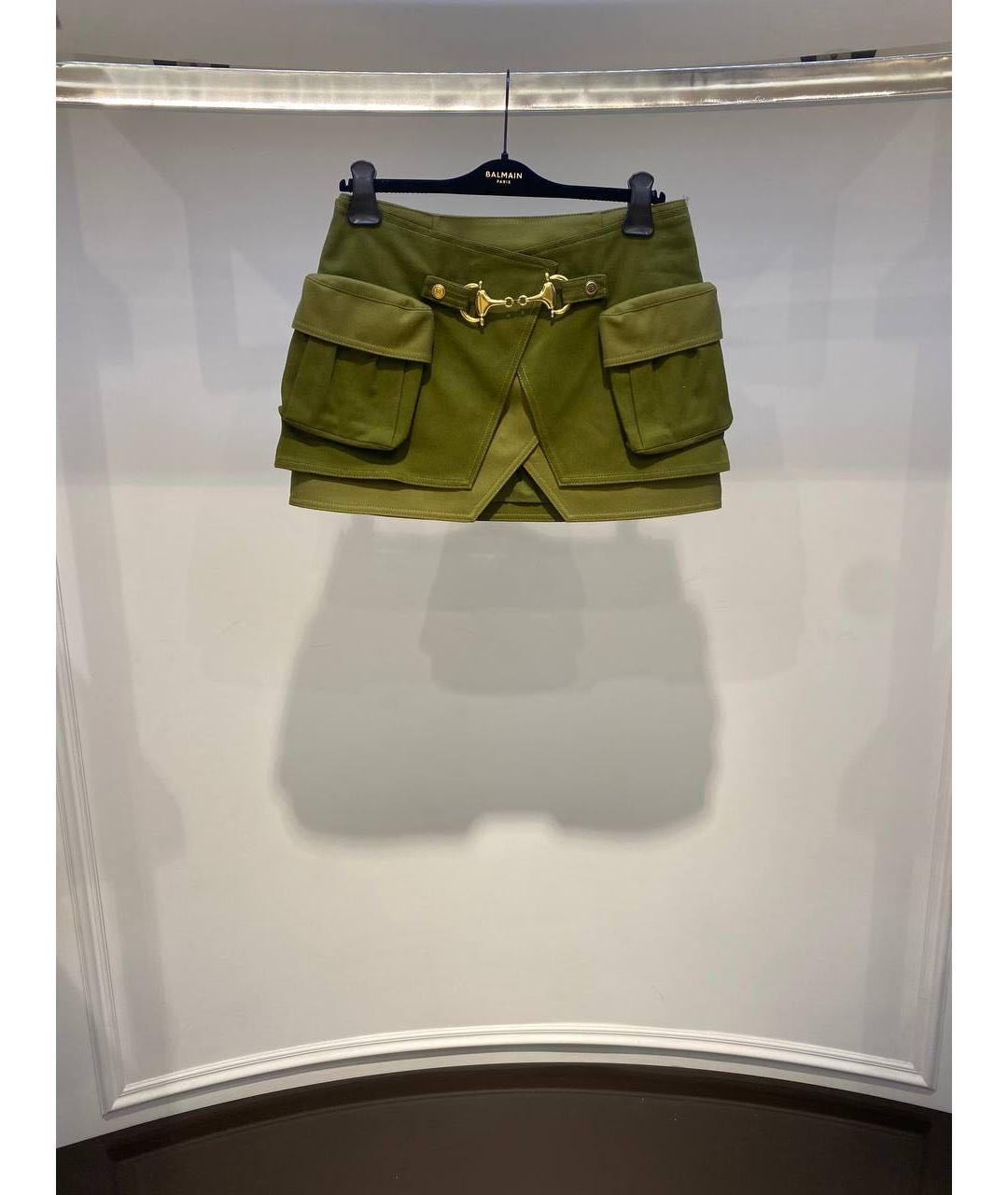 BALMAIN Зеленая хлопковая юбка мини, фото 3