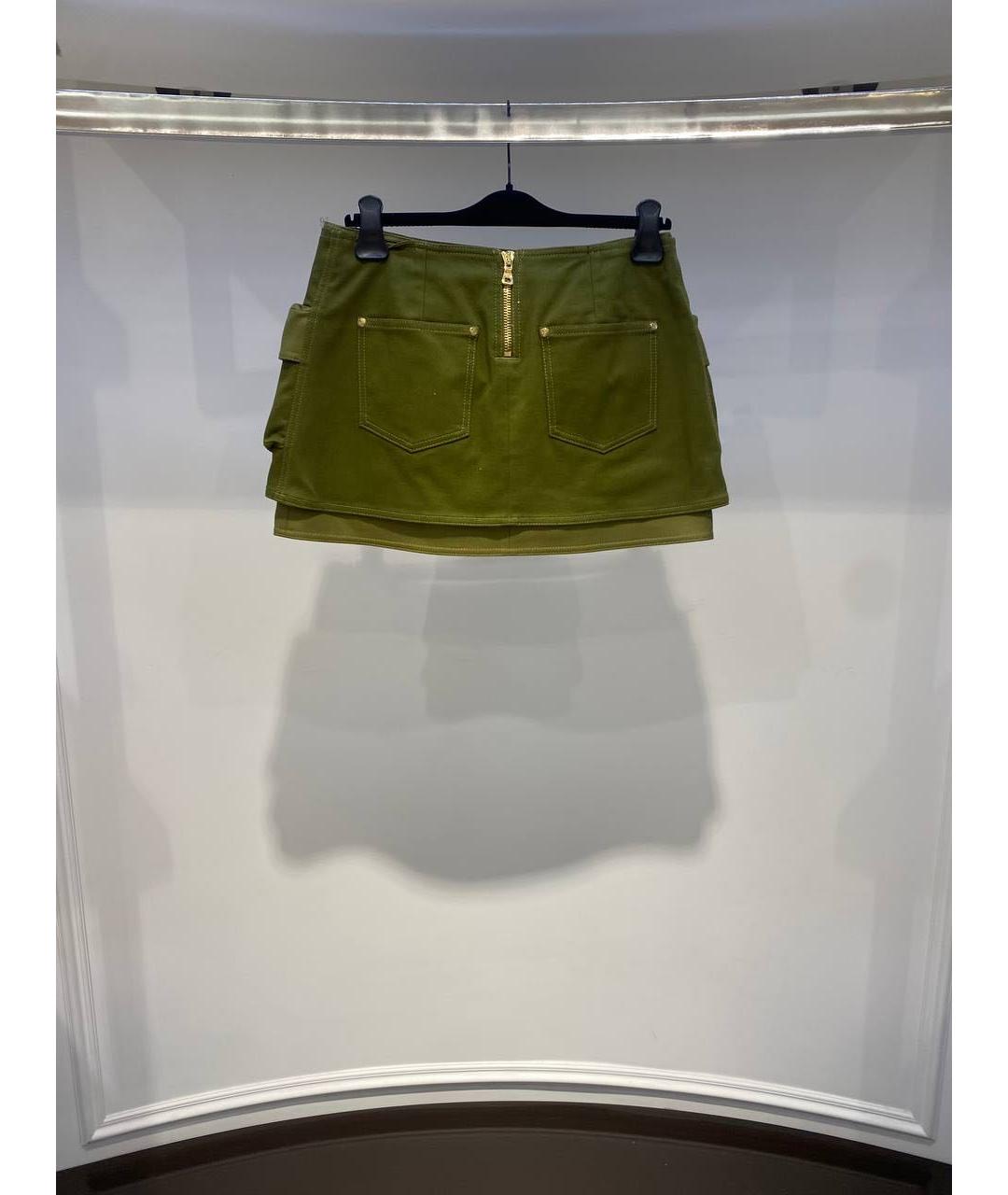 BALMAIN Зеленая хлопковая юбка мини, фото 2