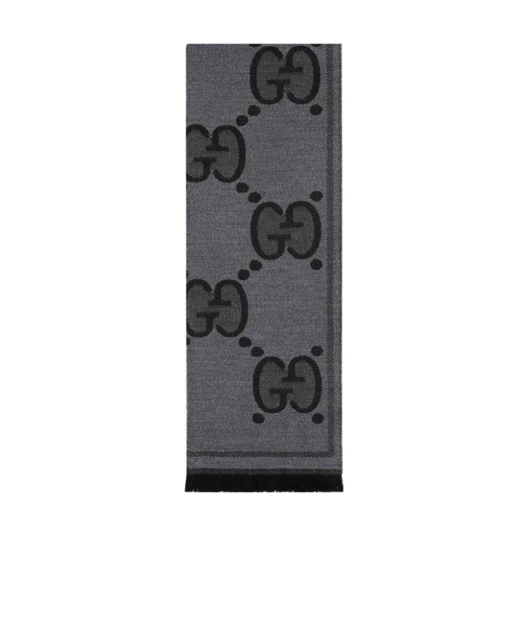 GUCCI Антрацитовый шерстяной шарф, фото 1