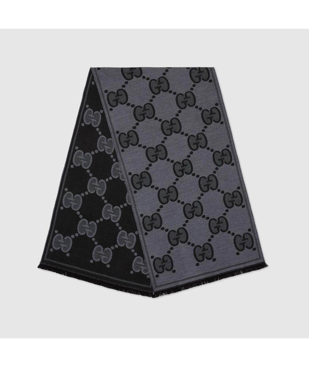 GUCCI Антрацитовый шерстяной шарф, фото 2