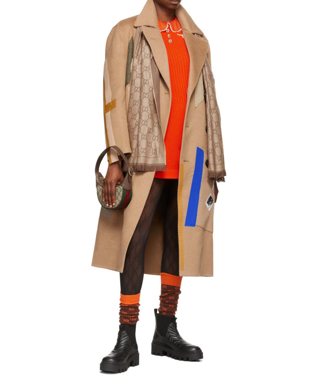 GUCCI Бежевый шерстяной шарф, фото 3