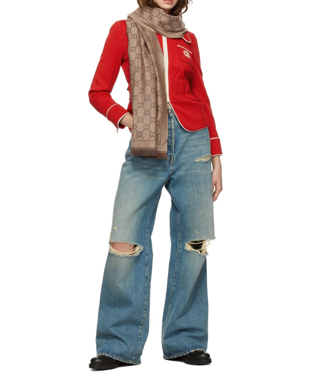 GUCCI Бежевый шерстяной шарф, фото 4