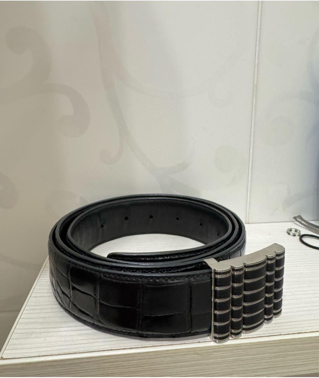 STEFANO RICCI Черный ремень из экзотической кожи, фото 4