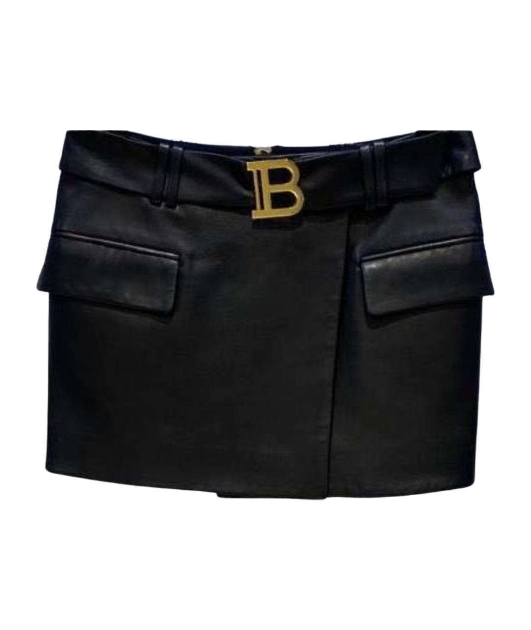 BALMAIN Черная кожаная юбка мини, фото 1