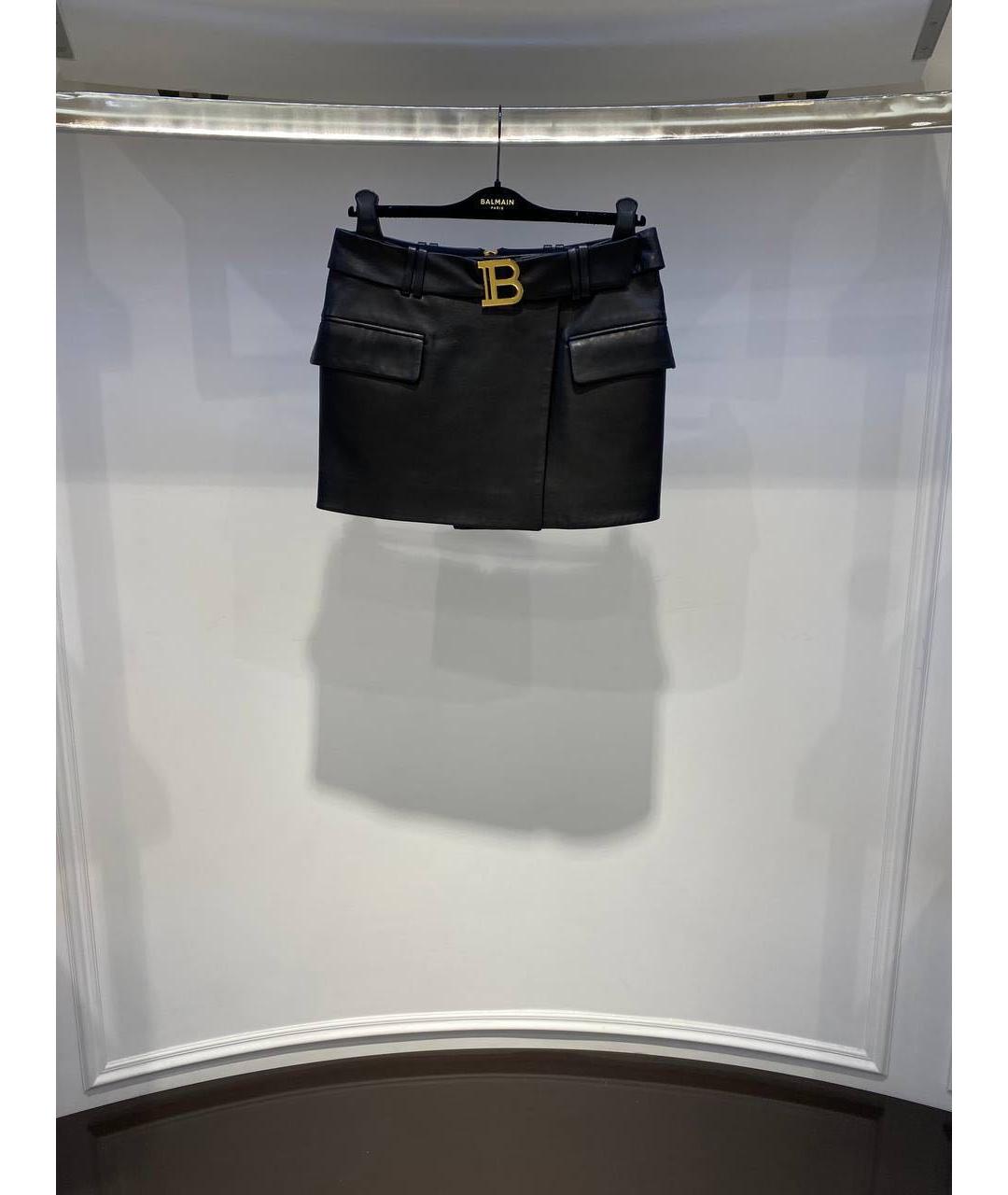 BALMAIN Черная кожаная юбка мини, фото 3