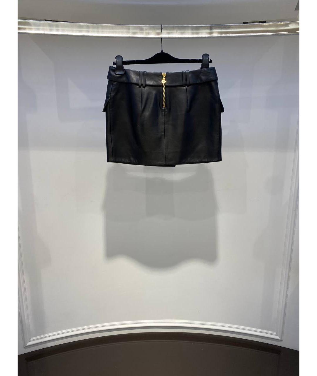 BALMAIN Черная кожаная юбка мини, фото 2