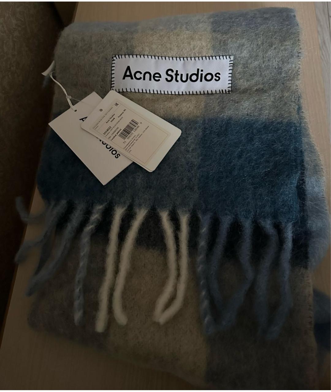 ACNE STUDIOS Голубой шерстяной шарф, фото 3