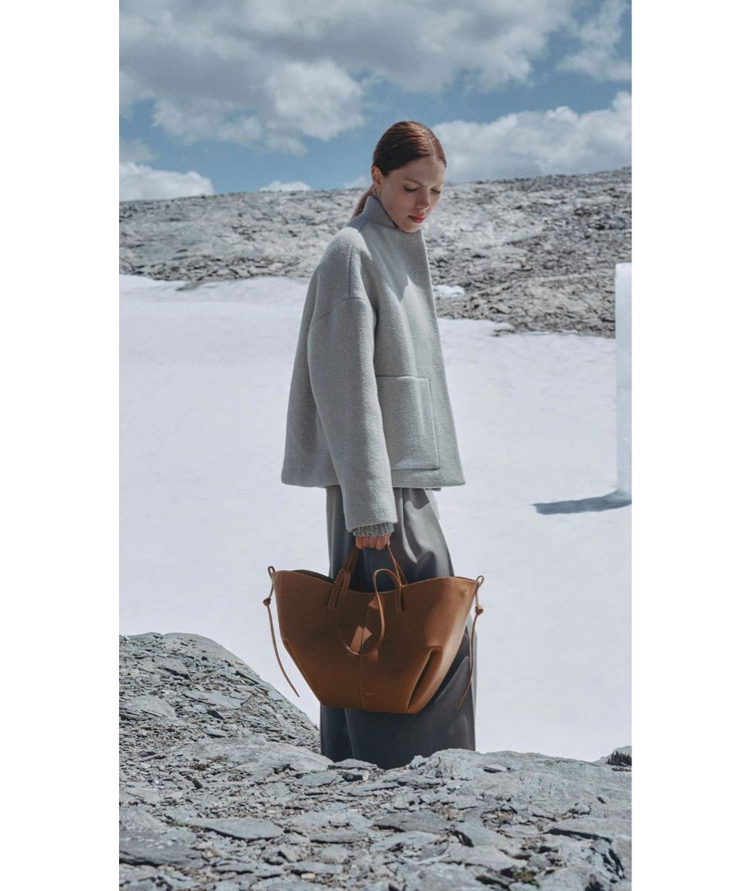 POLENE Коричневая кожаная сумка тоут, фото 3