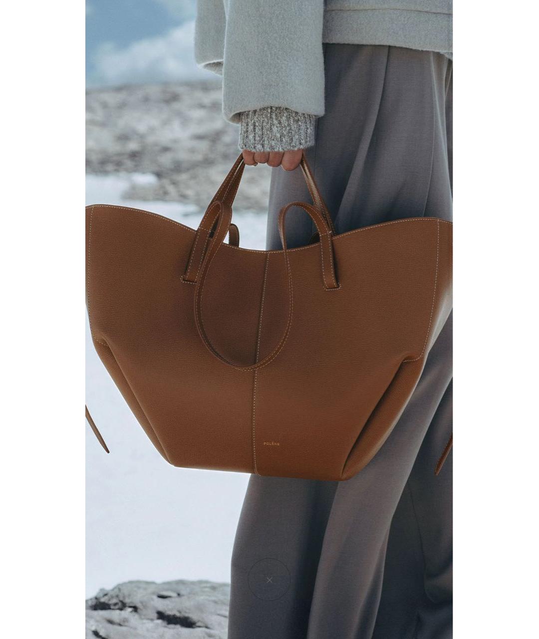 POLENE Коричневая кожаная сумка тоут, фото 2
