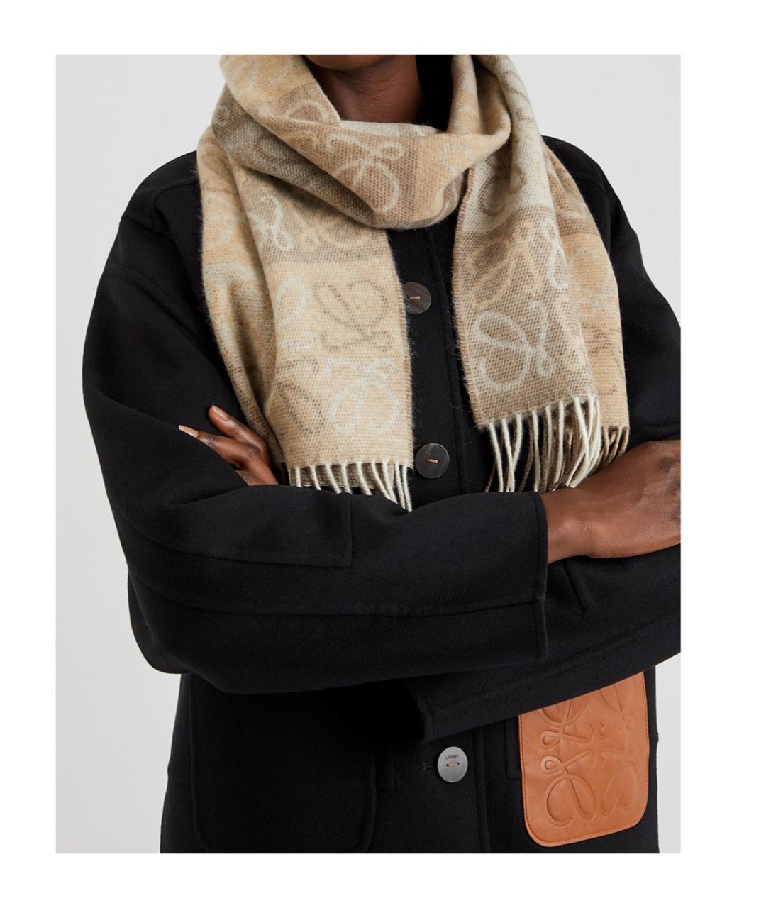 LOEWE Бежевый кашемировый шарф, фото 9
