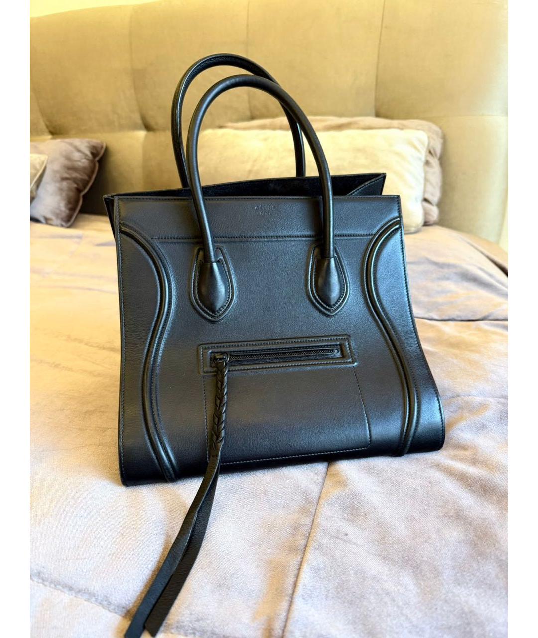 CELINE Черная кожаная сумка тоут, фото 5