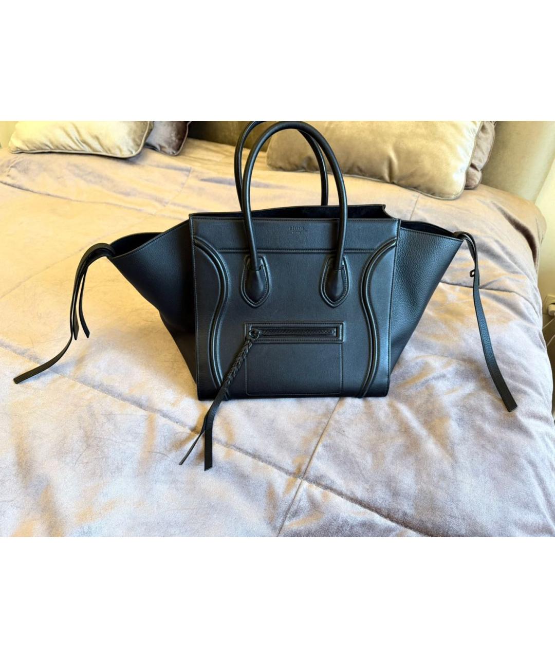 CELINE Черная кожаная сумка тоут, фото 2