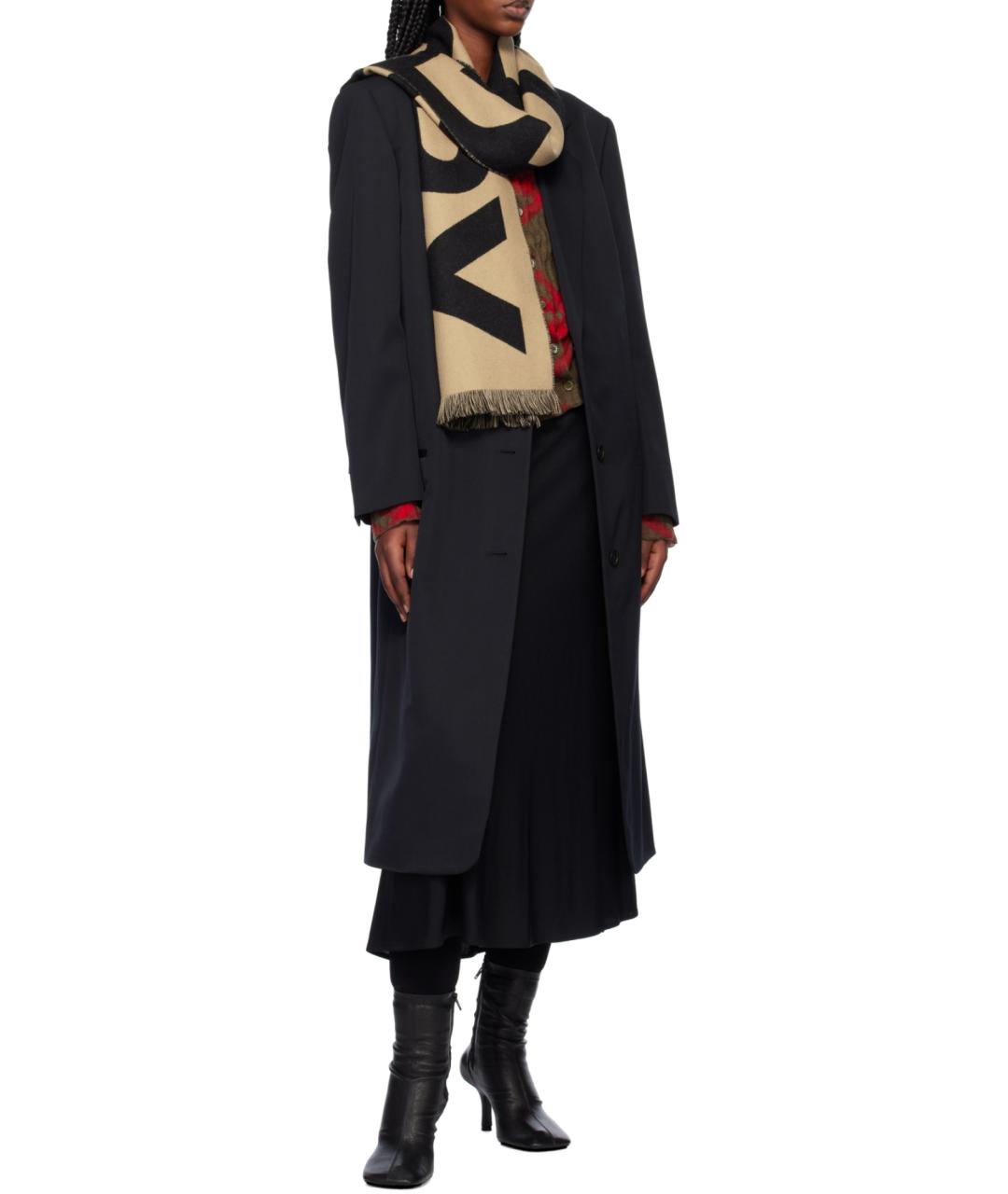 BURBERRY Черный шерстяной шарф, фото 4