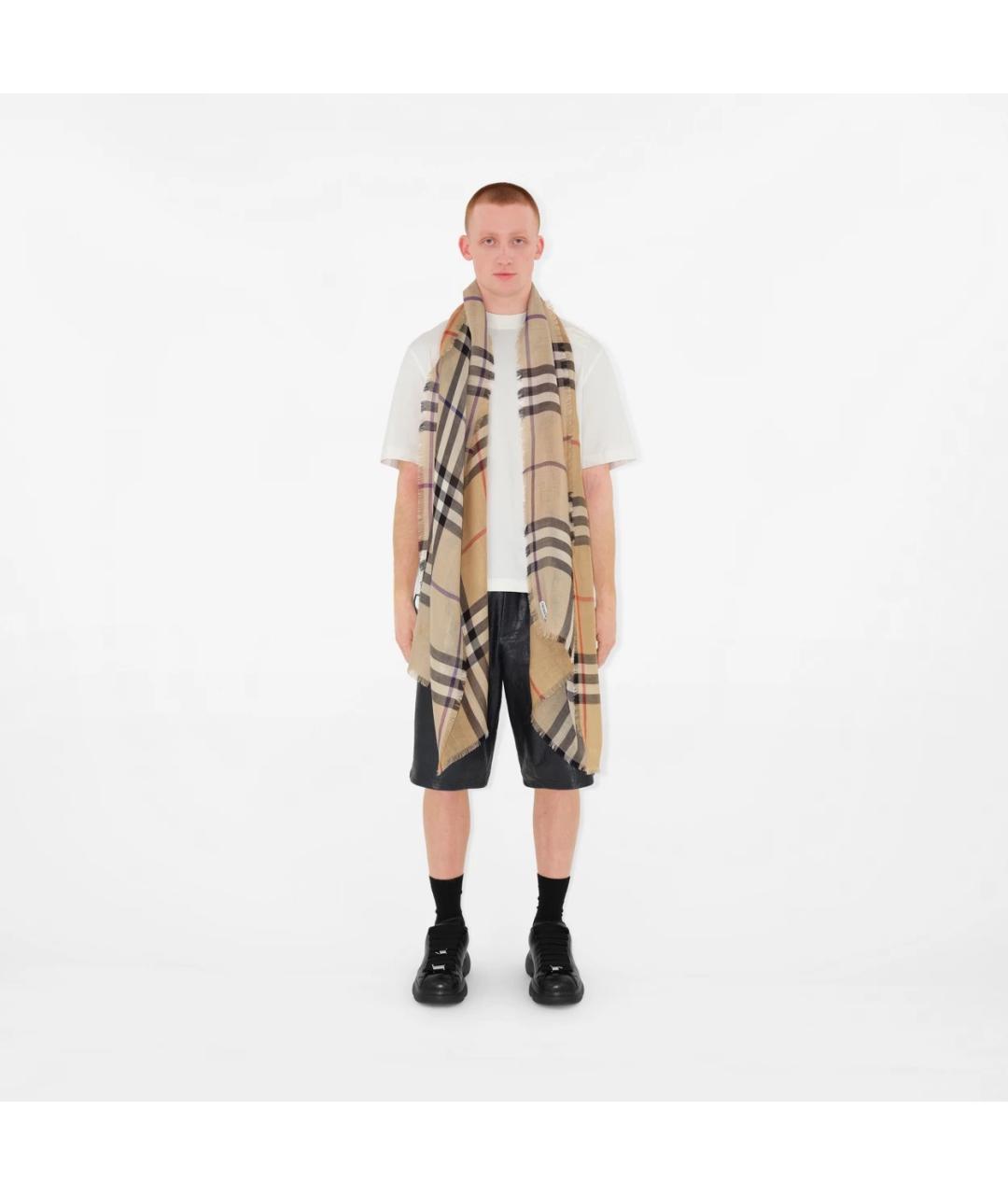 BURBERRY Бежевый шерстяной шарф, фото 4