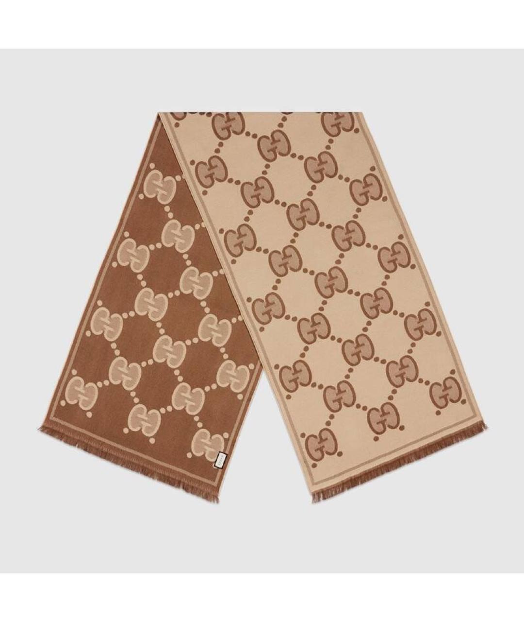 GUCCI Бежевый шерстяной шарф, фото 2
