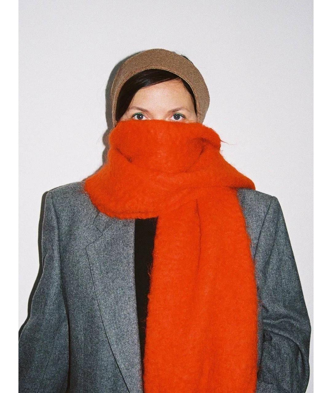 JIL SANDER Оранжевый шерстяной шарф, фото 3