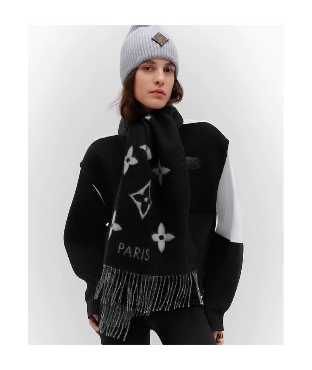 LOUIS VUITTON Черный кашемировый шарф, фото 3