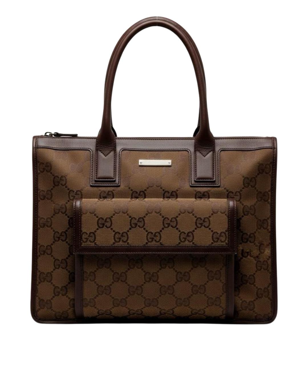 GUCCI Коричневая тканевая сумка тоут, фото 1