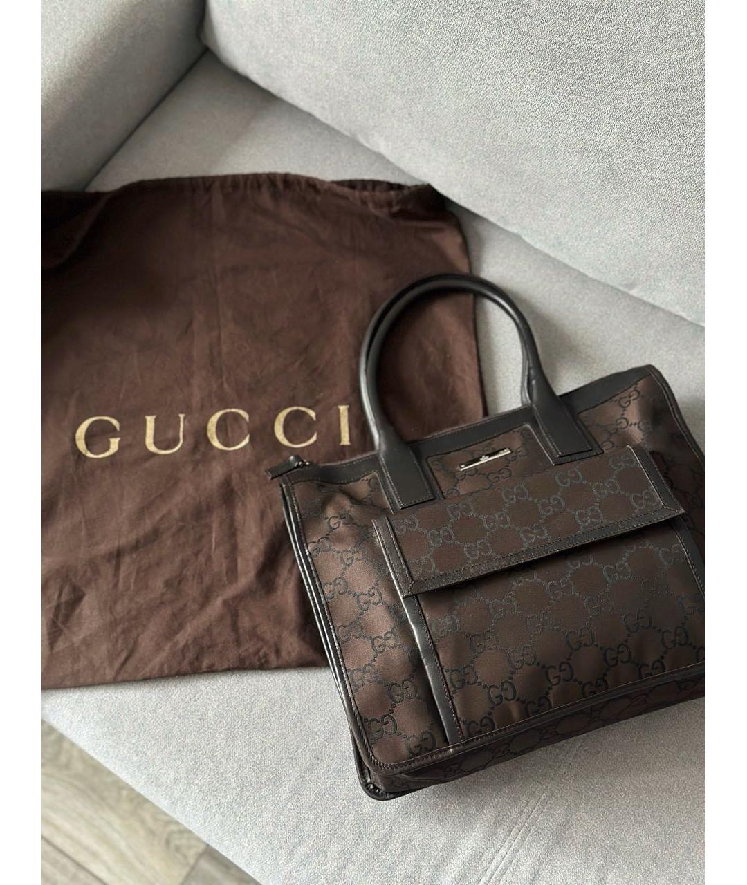 GUCCI Коричневая тканевая сумка тоут, фото 2