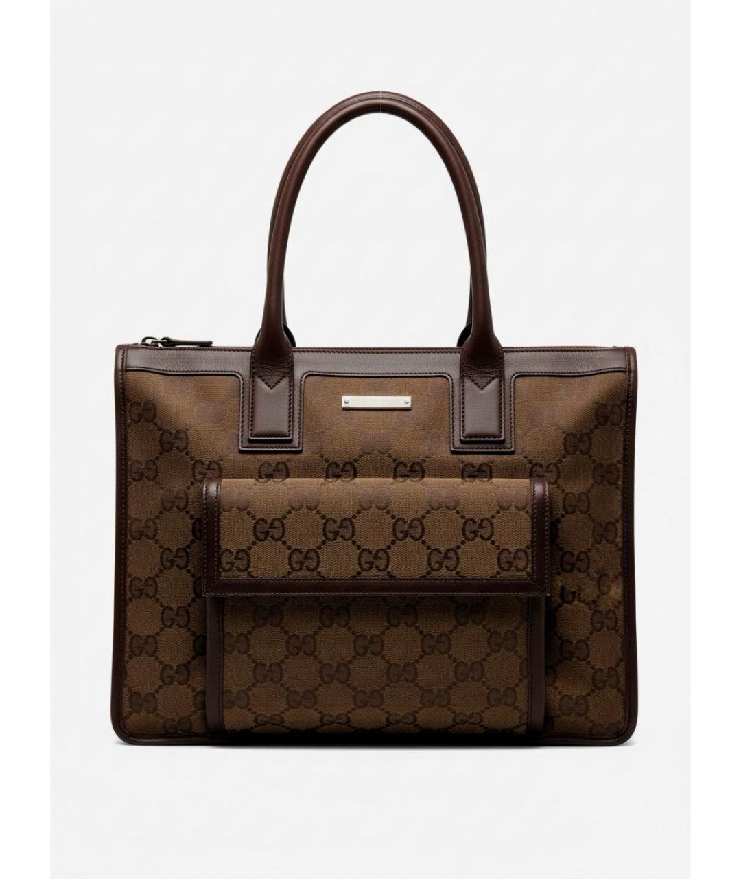 GUCCI Коричневая тканевая сумка тоут, фото 9