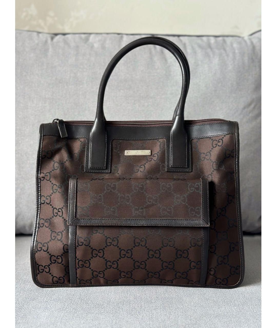 GUCCI Коричневая тканевая сумка тоут, фото 3