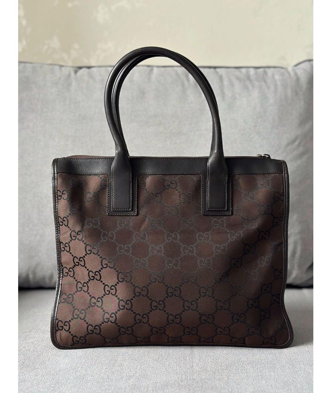 GUCCI Коричневая тканевая сумка тоут, фото 4