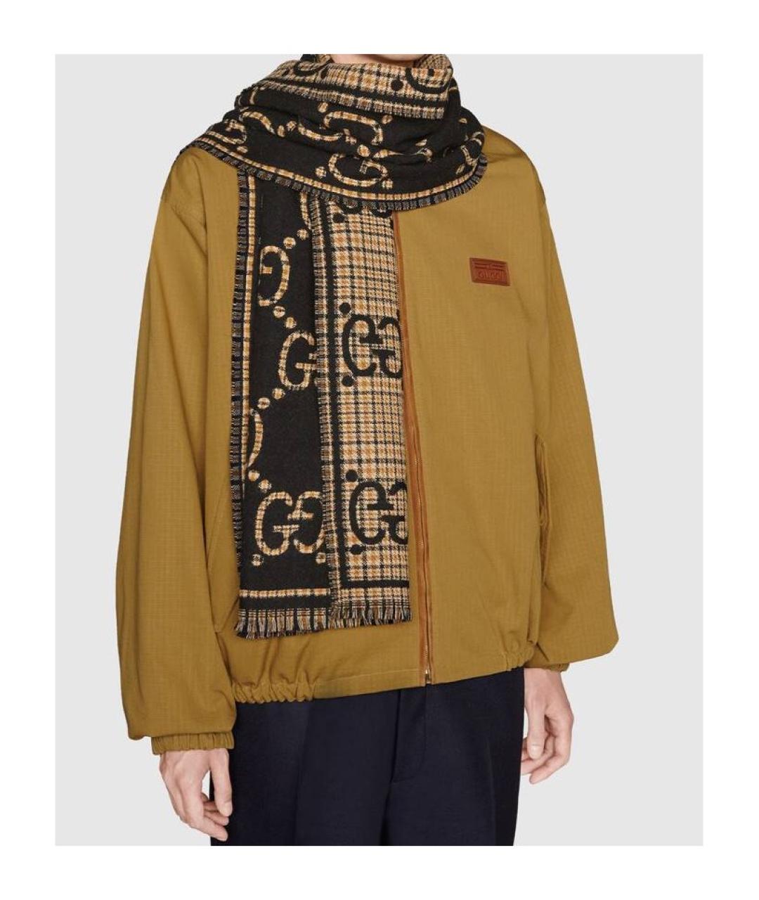 GUCCI Коричневый шерстяной шарф, фото 3