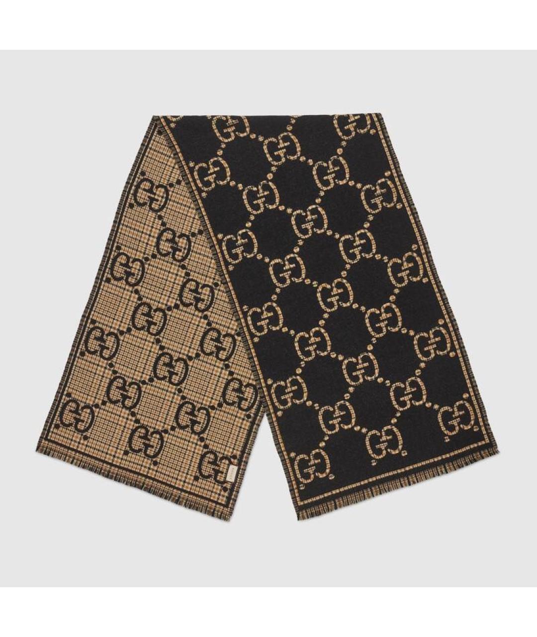 GUCCI Коричневый шерстяной шарф, фото 2