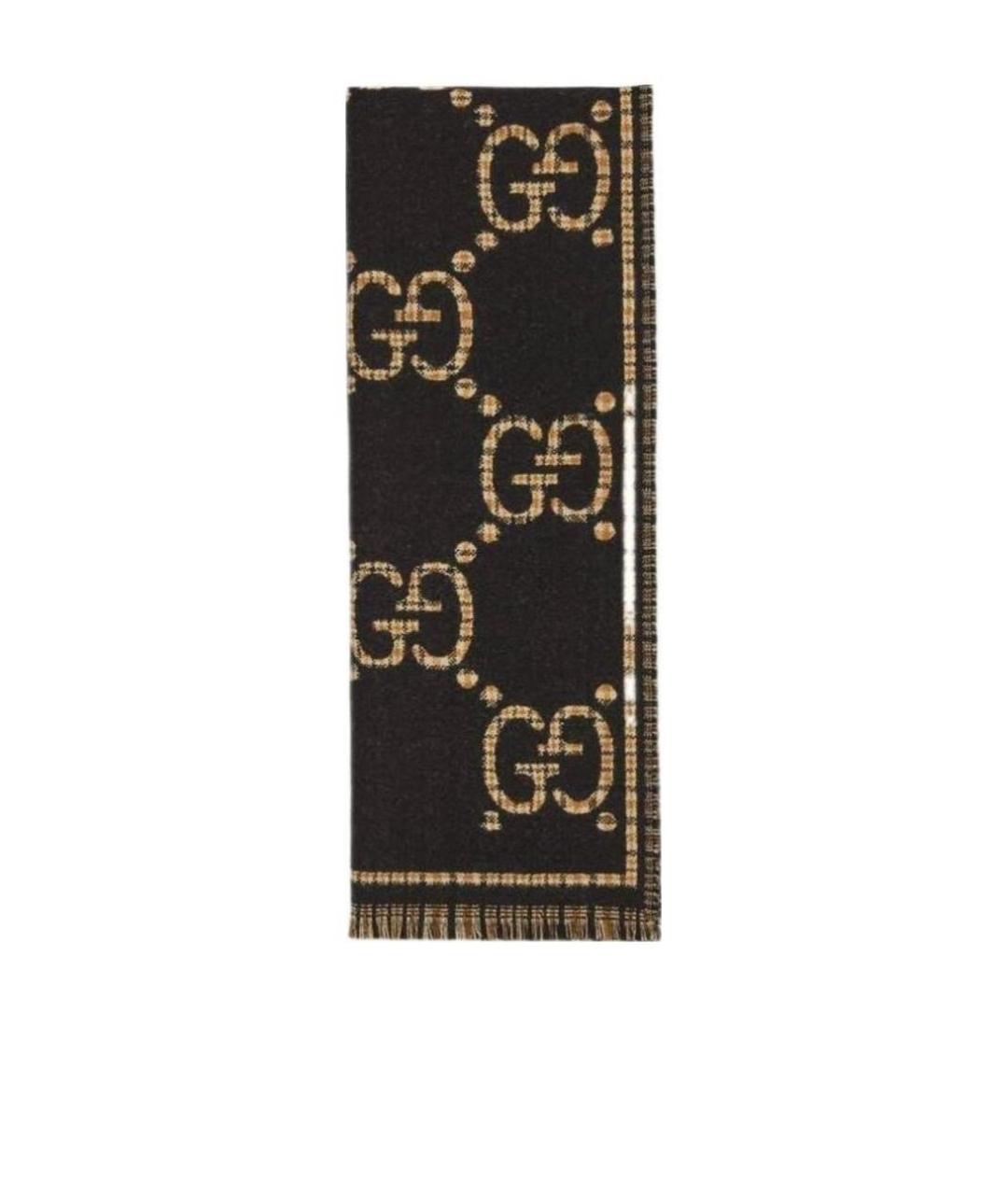 GUCCI Коричневый шерстяной шарф, фото 1