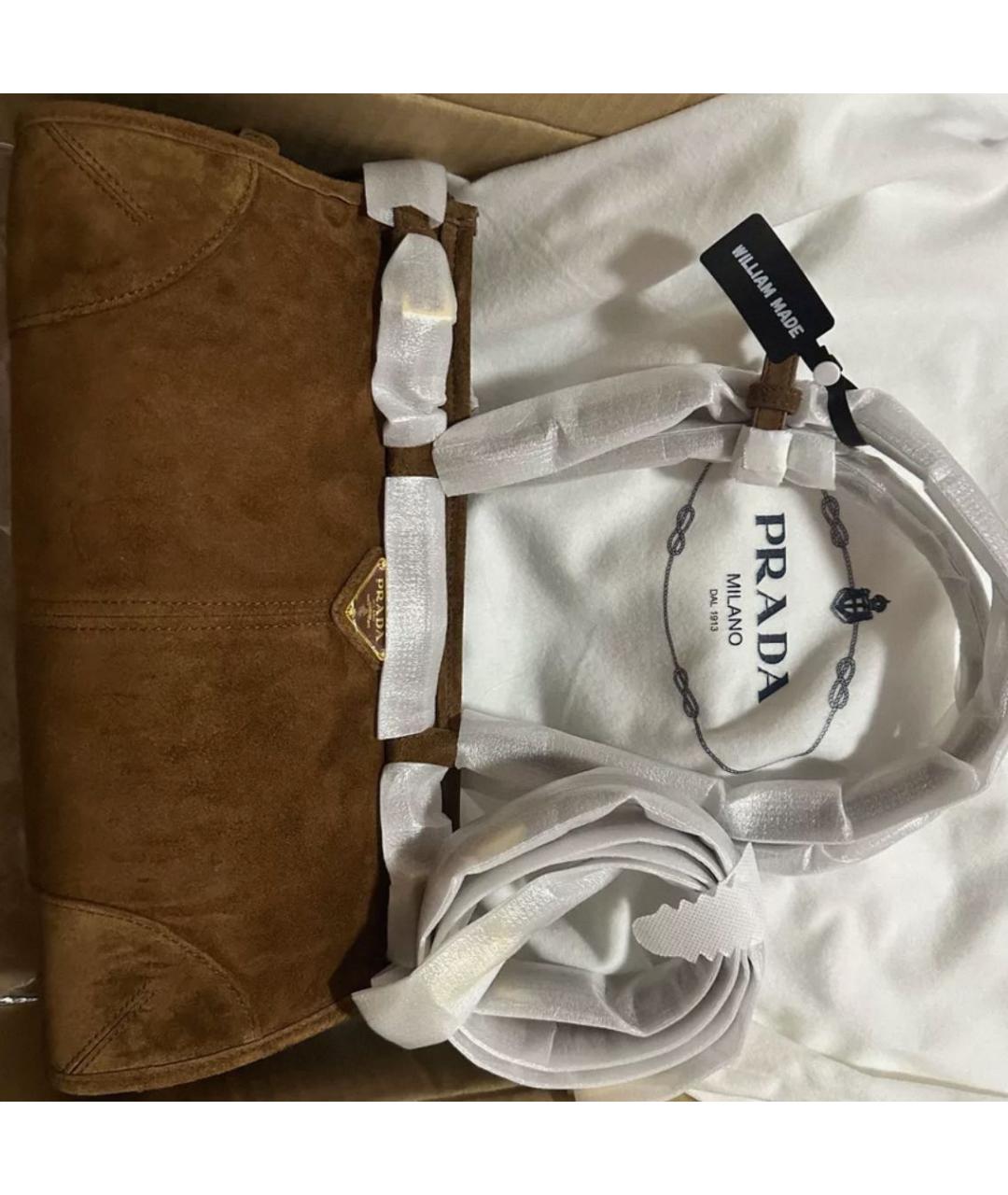 PRADA Коричневая замшевая сумка с короткими ручками, фото 3