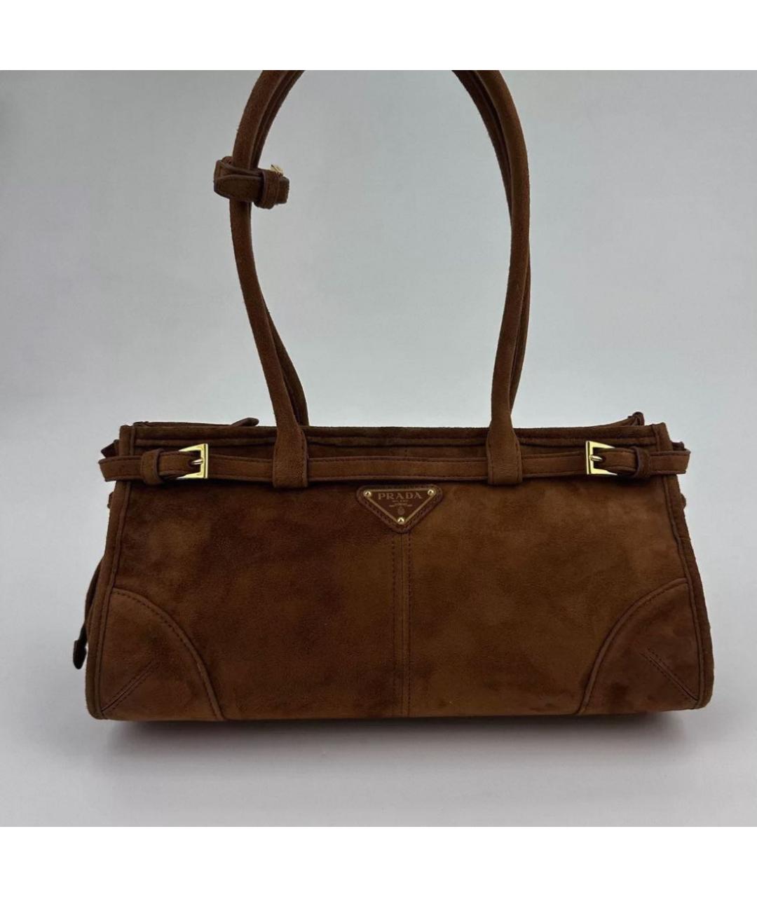 PRADA Коричневая замшевая сумка с короткими ручками, фото 2