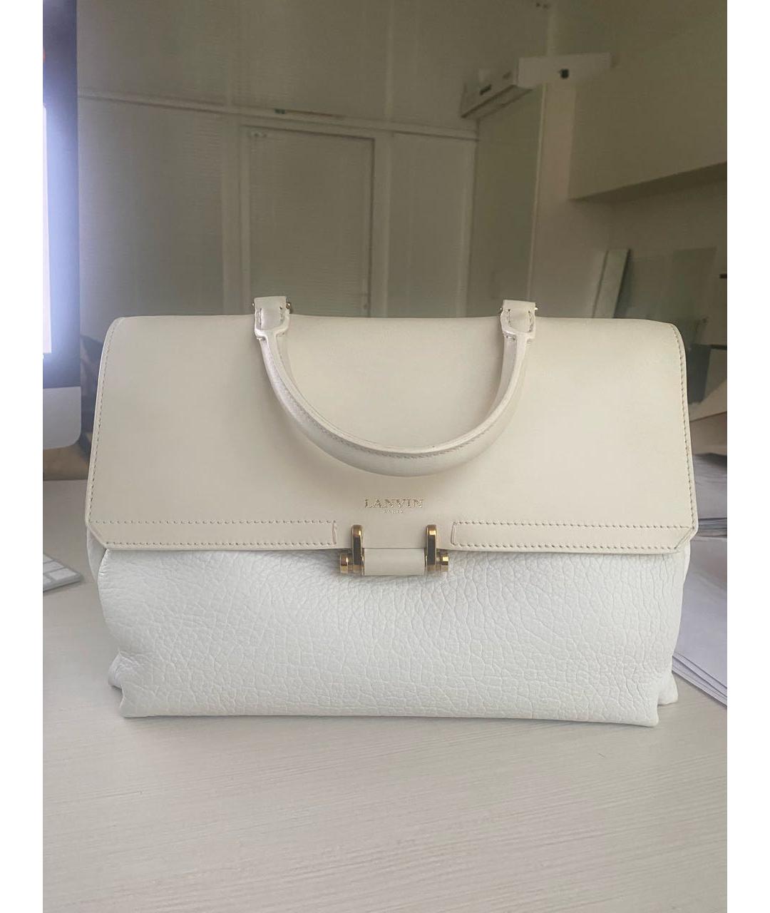 LANVIN Белая кожаная сумка с короткими ручками, фото 5