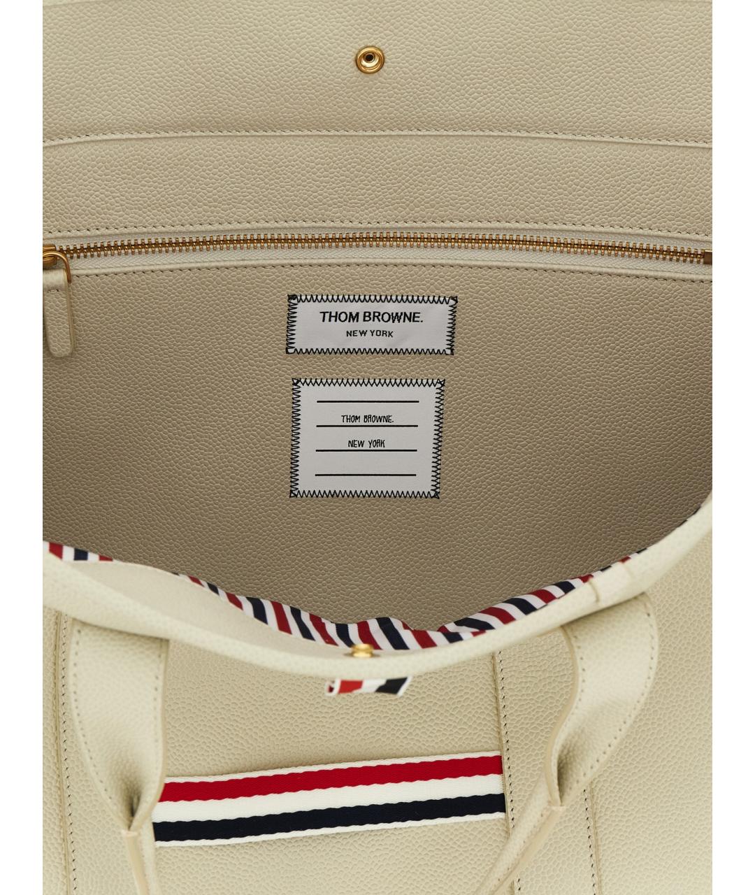 THOM BROWNE Белая кожаная сумка тоут, фото 4