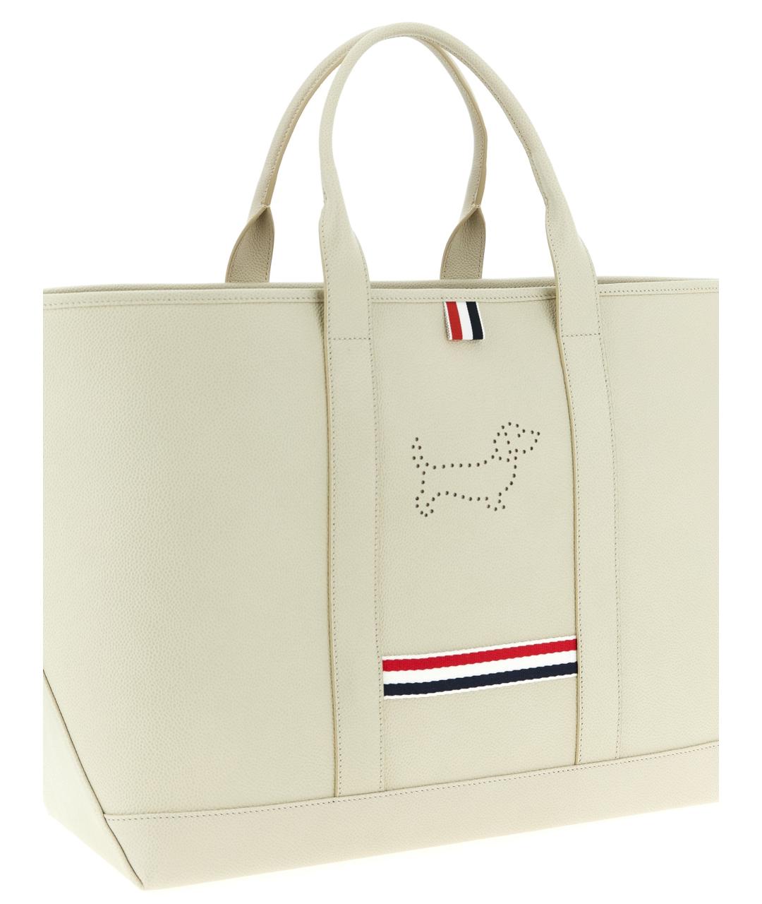 THOM BROWNE Белая кожаная сумка тоут, фото 3