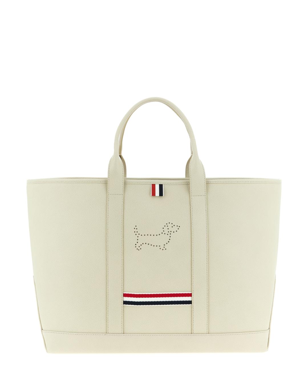 THOM BROWNE Белая кожаная сумка тоут, фото 1