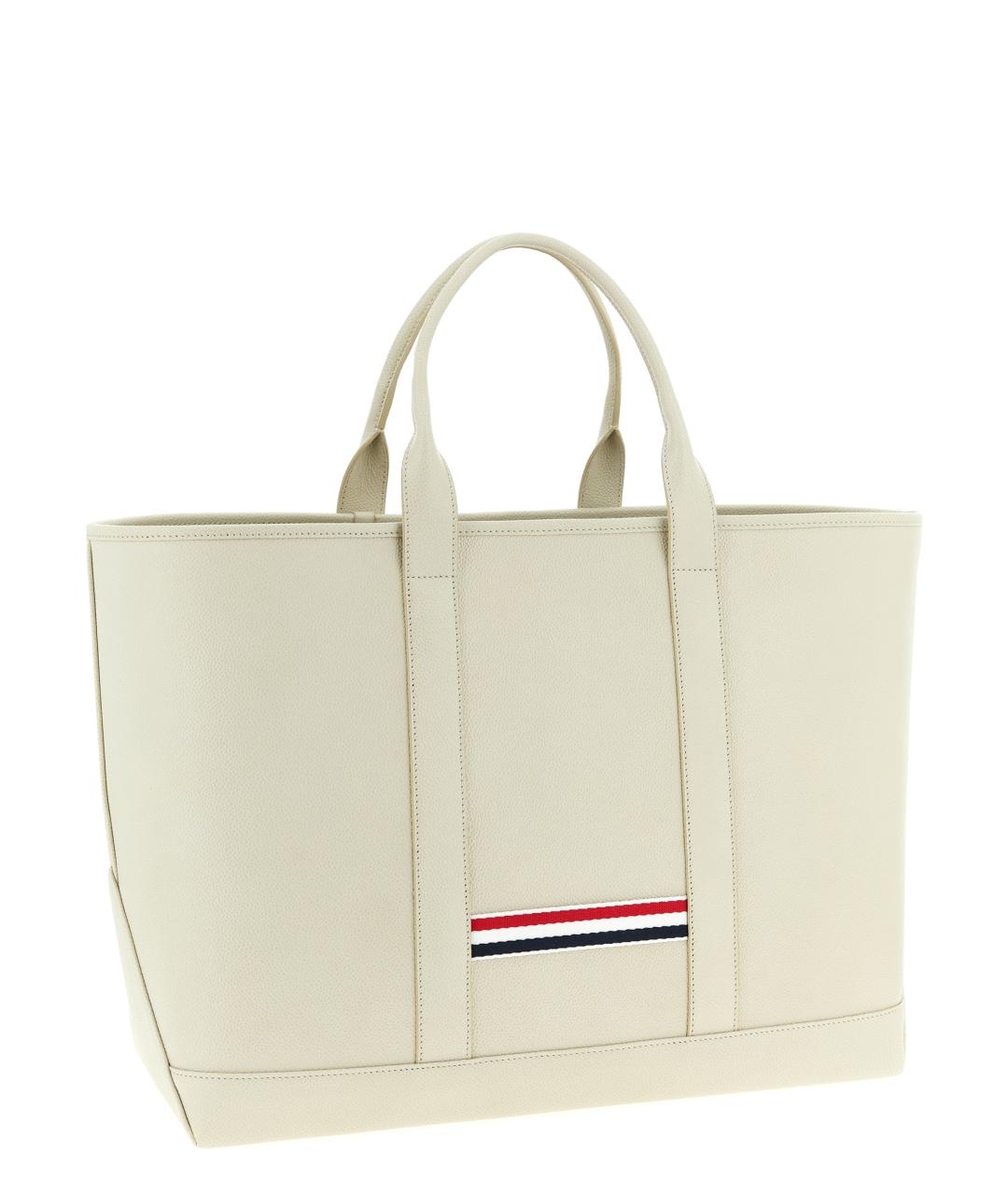 THOM BROWNE Белая кожаная сумка тоут, фото 2