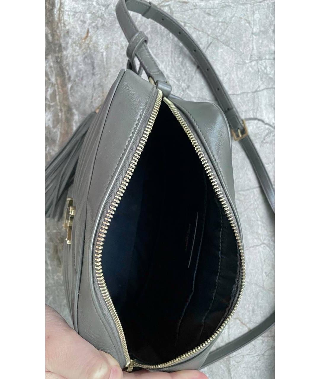 SAINT LAURENT Серая кожаная сумка через плечо, фото 4