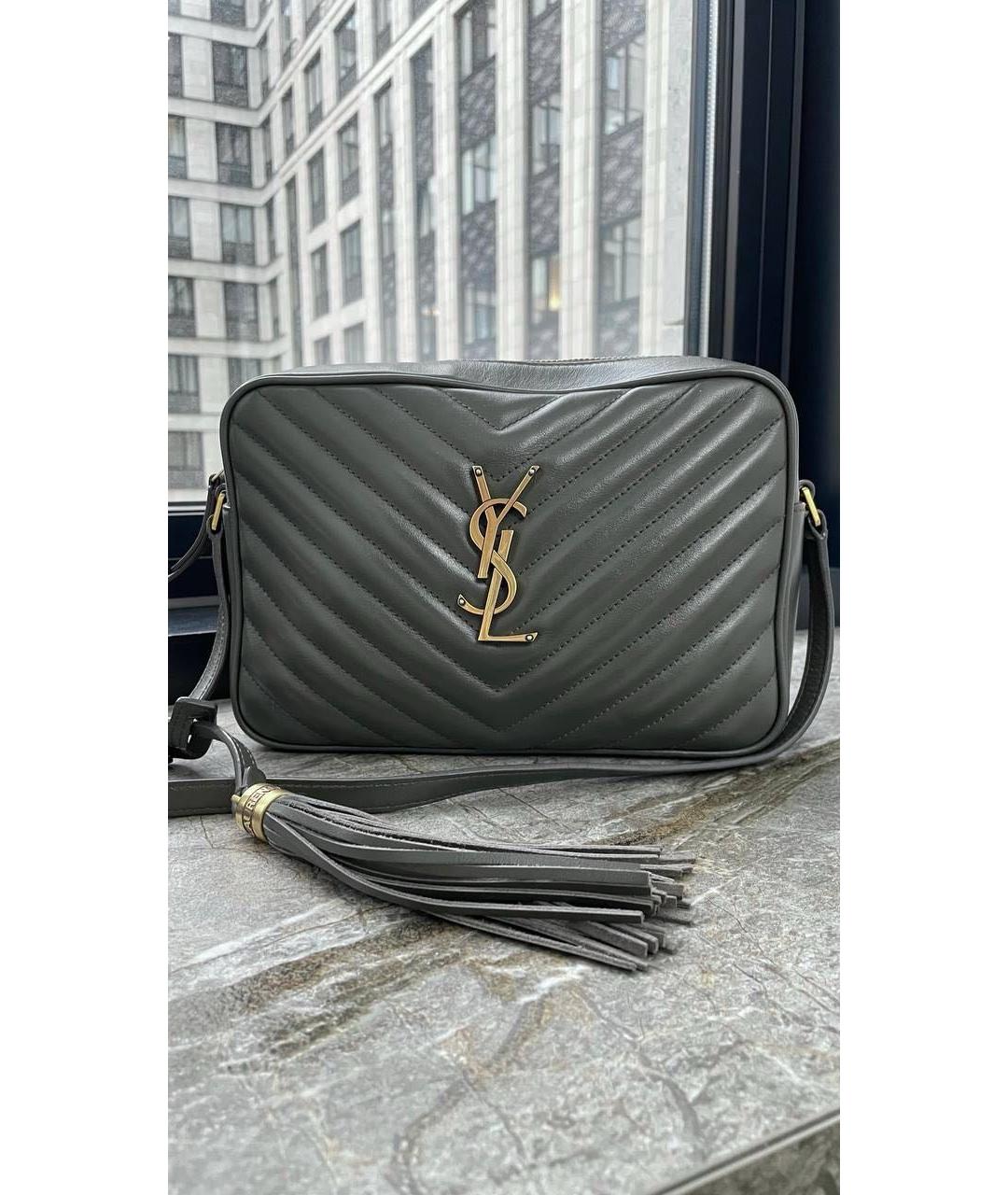 SAINT LAURENT Серая кожаная сумка через плечо, фото 7