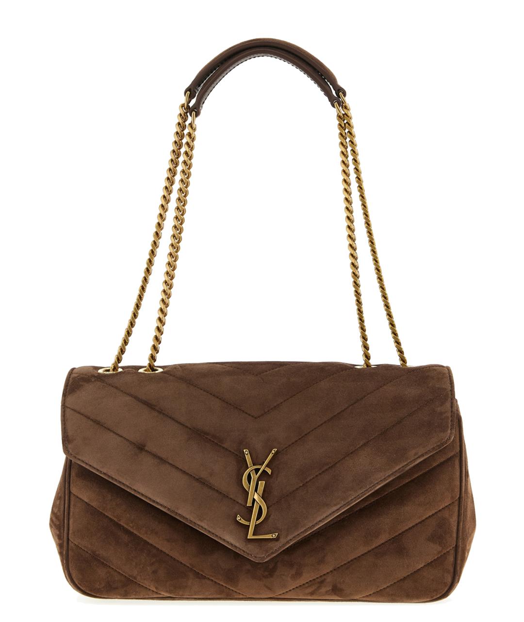 SAINT LAURENT Коричневая замшевая сумка через плечо, фото 1