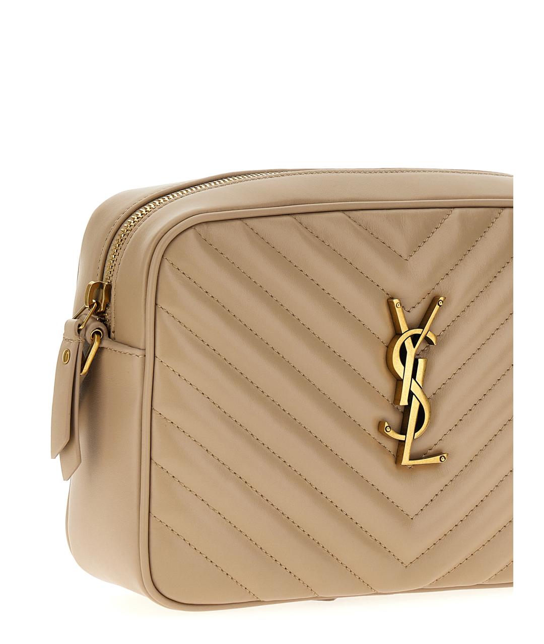 SAINT LAURENT Бежевая кожаная сумка через плечо, фото 3