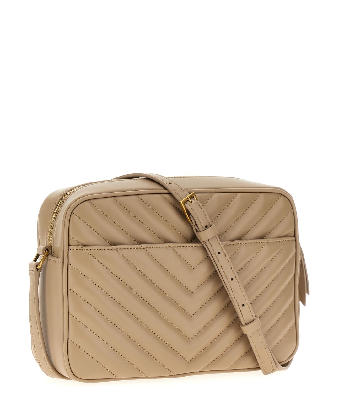 SAINT LAURENT Бежевая кожаная сумка через плечо, фото 2