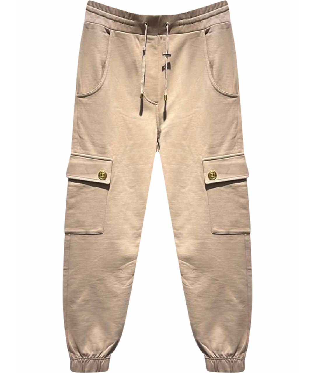 BALMAIN Бежевые хлопковые прямые брюки, фото 1