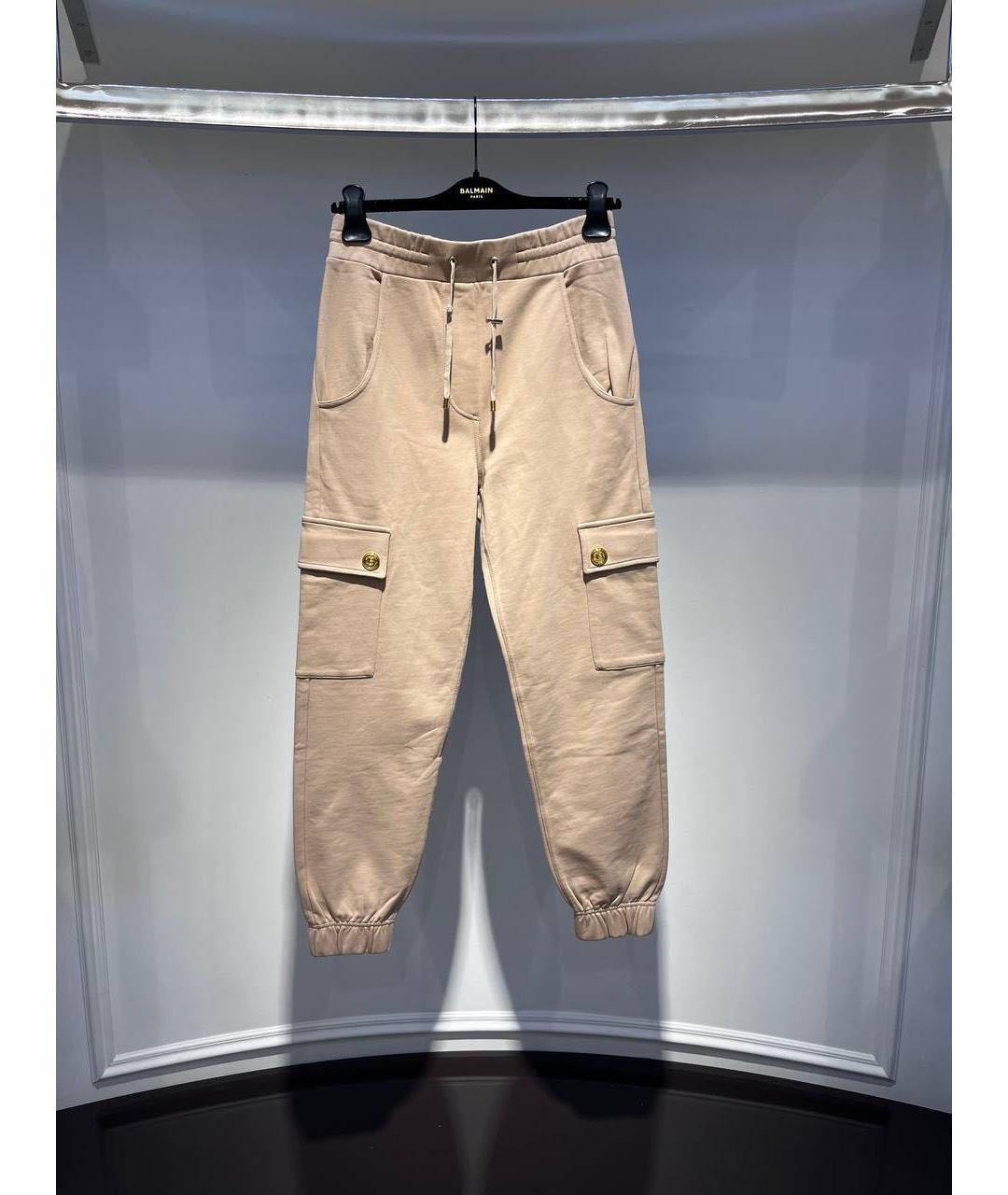BALMAIN Бежевые хлопковые прямые брюки, фото 3