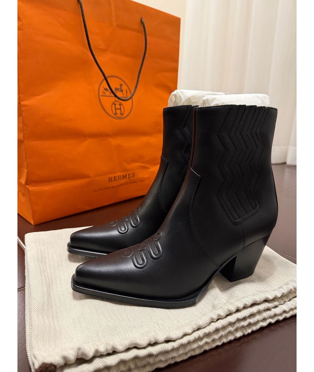 HERMES Черные кожаные ботильоны, фото 8