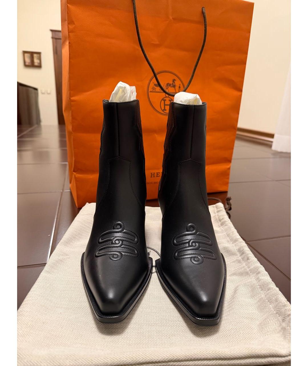 HERMES Черные кожаные ботильоны, фото 2