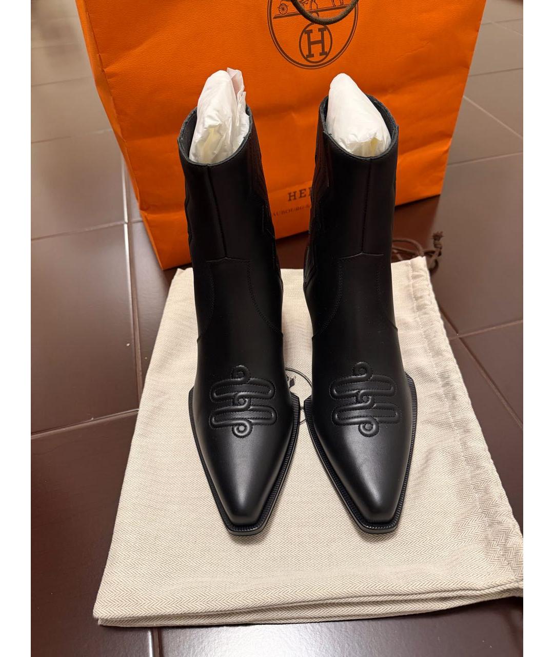 HERMES Черные кожаные ботильоны, фото 3