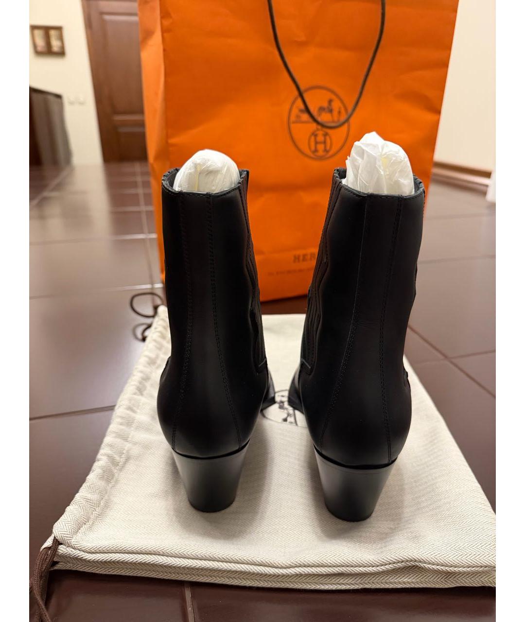 HERMES Черные кожаные ботильоны, фото 4