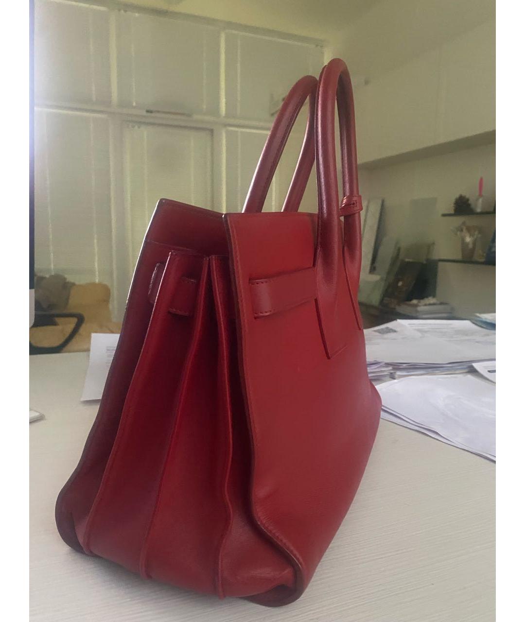 SAINT LAURENT Красная кожаная сумка с короткими ручками, фото 2