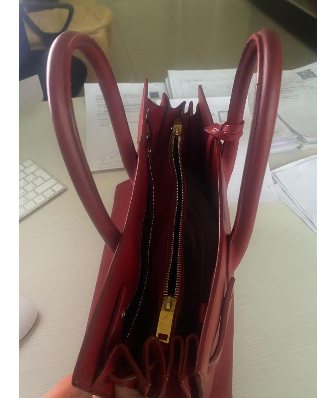 SAINT LAURENT Красная кожаная сумка с короткими ручками, фото 4